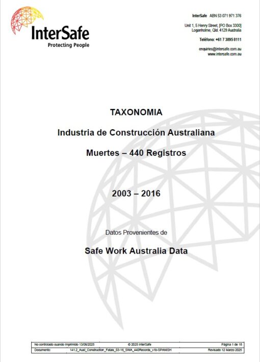 Industria de Construcción Australiana Muertes – 440 Registros | 2003 - 2016