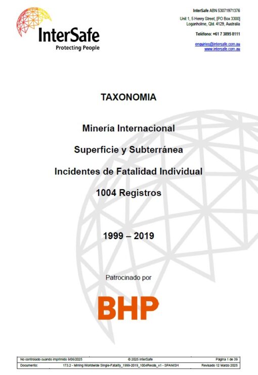 Mineria Internacional - Superficie y Subterránea - Incidentes de Fatalidad Individual – 1004 Registros | 1999-2019